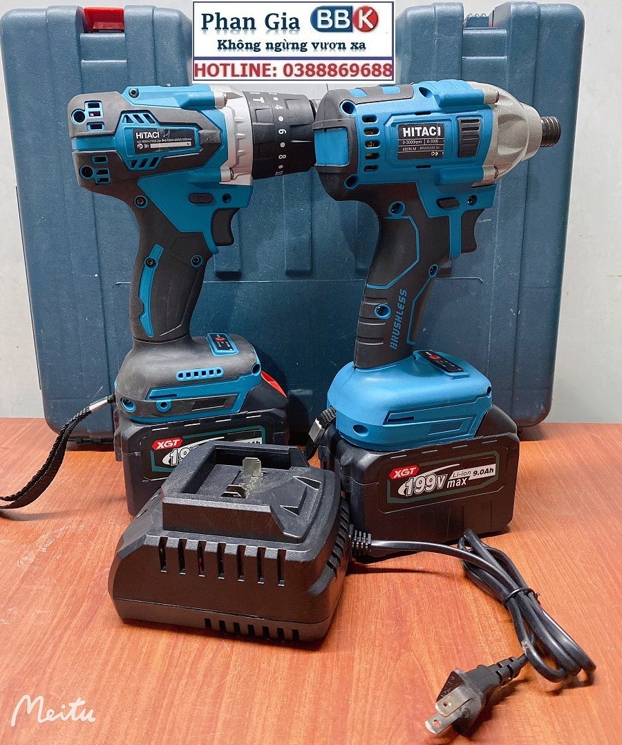 Bộ Combo 2 Máy Khoan Gồm Máy Khoan Pin Và Máy Chuyên Vít 199V 2 Pin 15 Cell - Bảo Hành 1 Năm