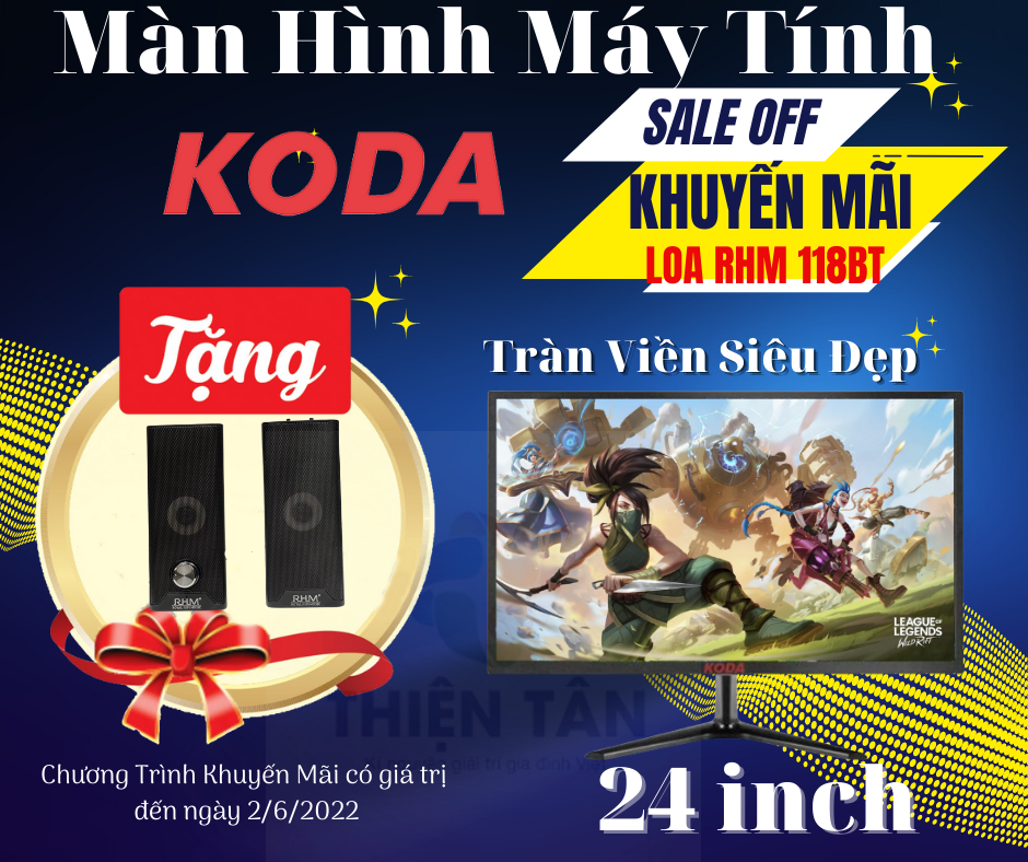 Màn hình máy tính KODA - KD-LED24 inch - Độ Phân Giải 2K - Góc Nhìn Rộng - kết nối VGA / HDMI (Đen) - Hàng Chính Hãng