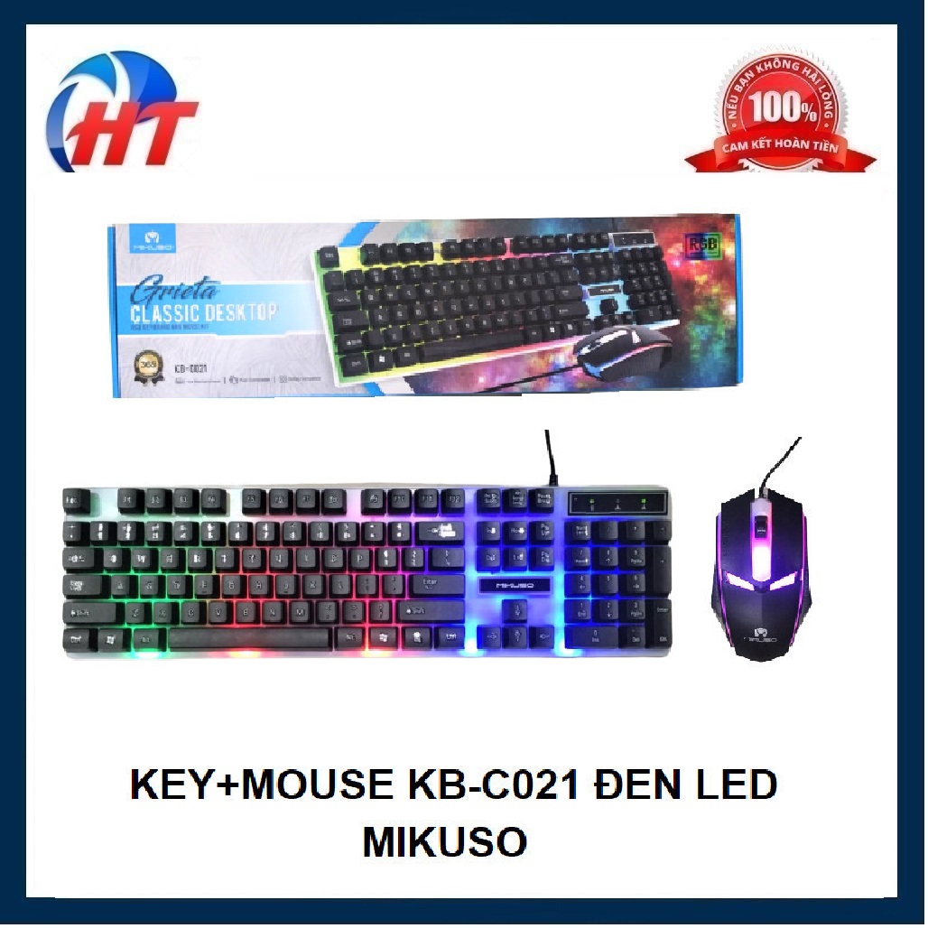 COMBO BÀN PHÍM VÀ CHUỘT KB-C021 MÀU ĐEN USB CÓ ĐÈN LED SỬ DỤNG CHO GAME THỦ -HT