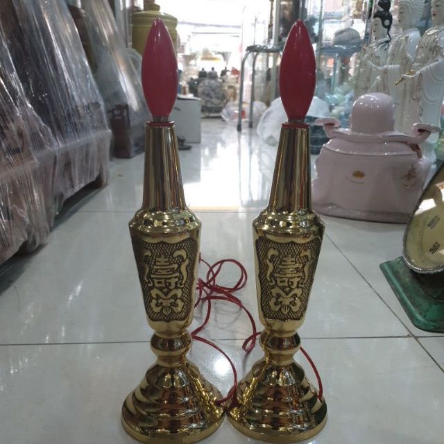 Cặp đèn đồng cao 31cm