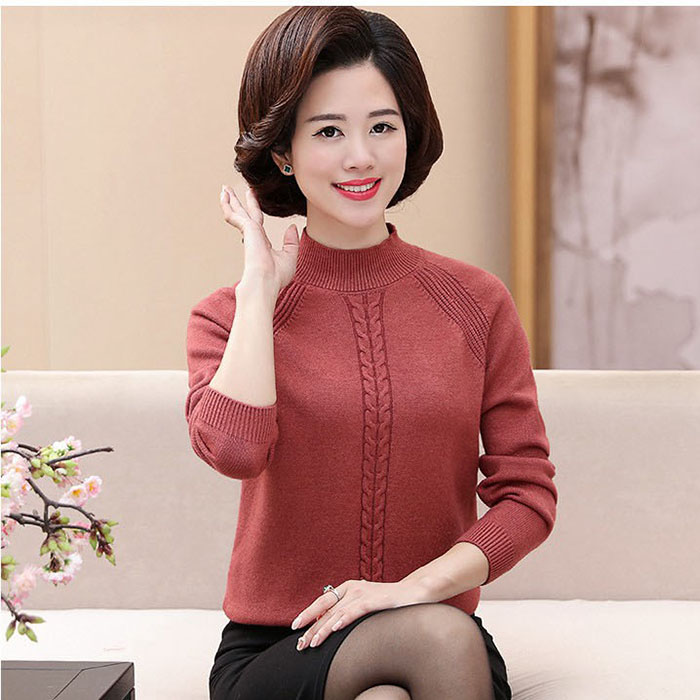 Áo len nữ trung niên cổ 3 phân cơ bản chất len dày ấm áp, thời trang thu đông 2021