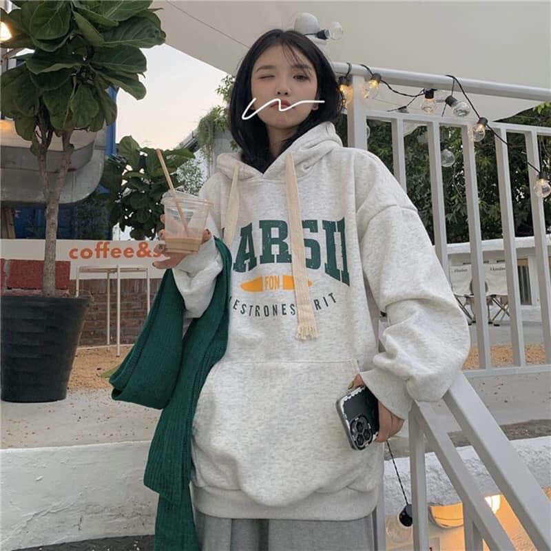 Áo hoodie chữ ngực HARSII from rộng tay bồng , áo hoodie unisex form rộng