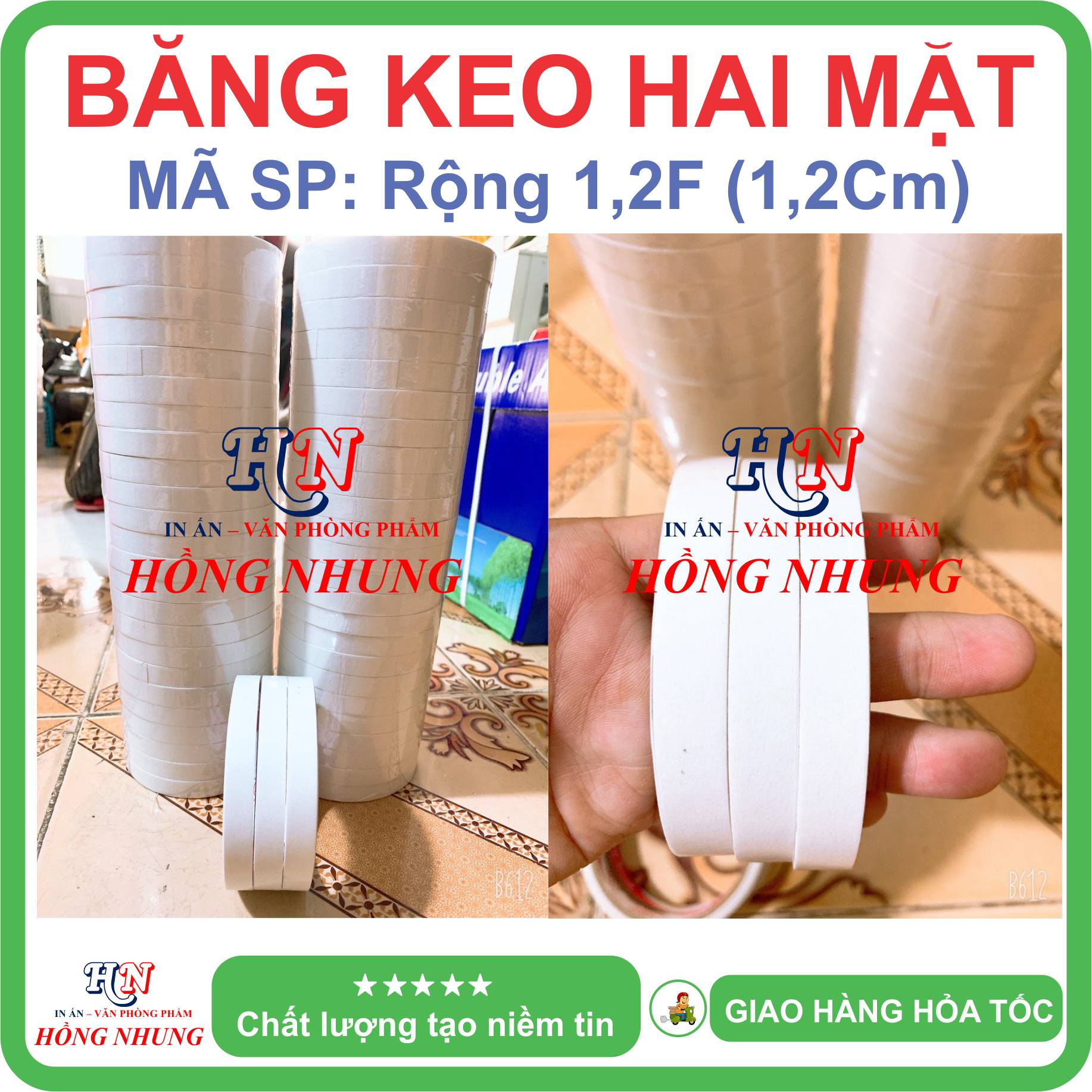 1 Cuộn Băng Keo Hai Mặt 1,2cm / 2,4cm. Siêu dính, chịu nhiệt.