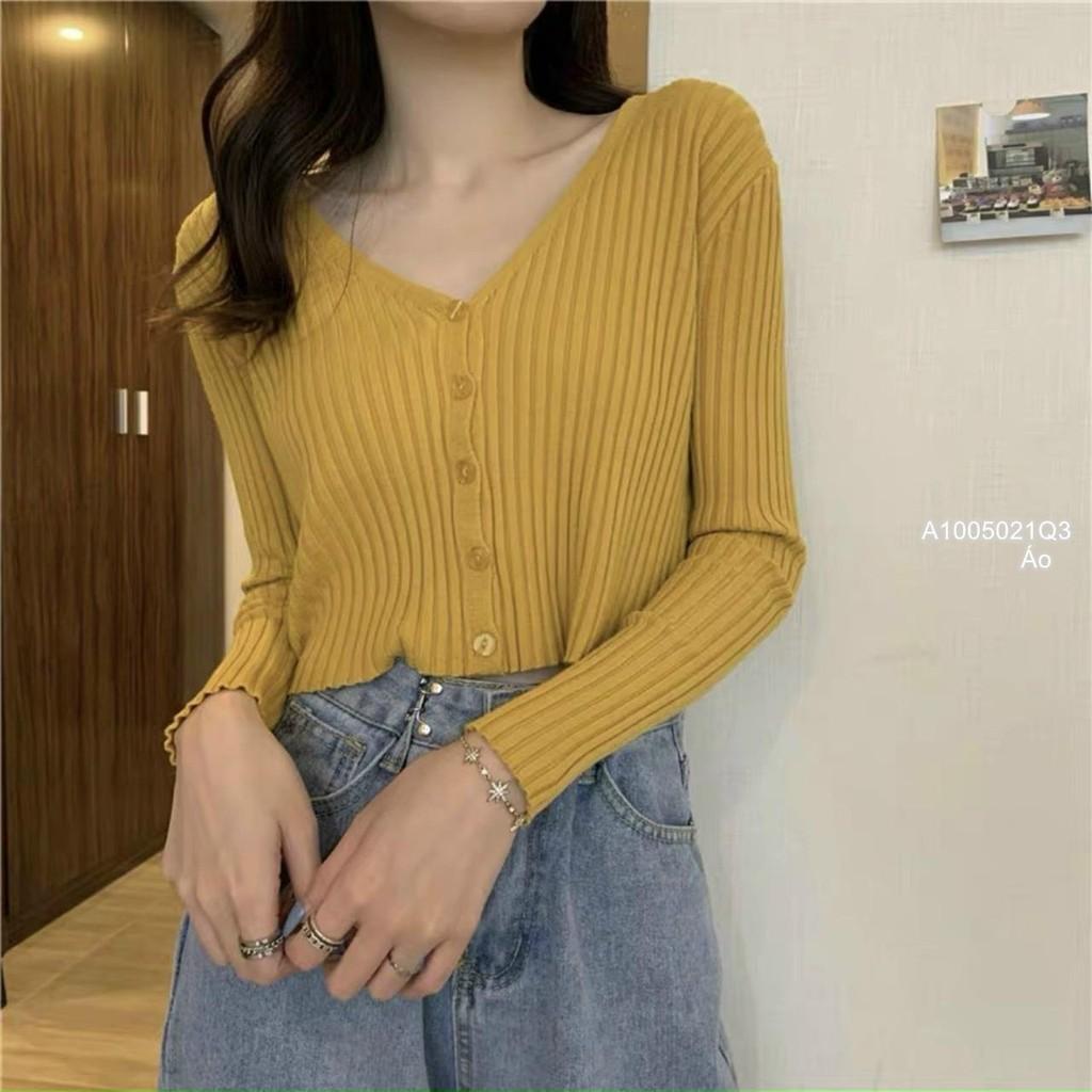 Áo len nút cổ v tay dài QC