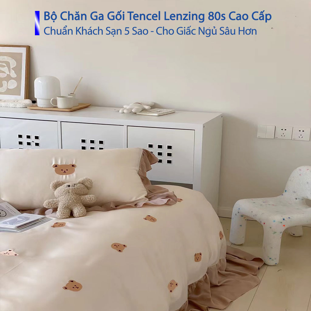 Bộ Chăn Ga Gối 5 Món Tencel Lenzing 80s Cao Cấp Ra Drap Giường Gối Đệm Nệm Chuẩn Khách Sạn Năm Sao