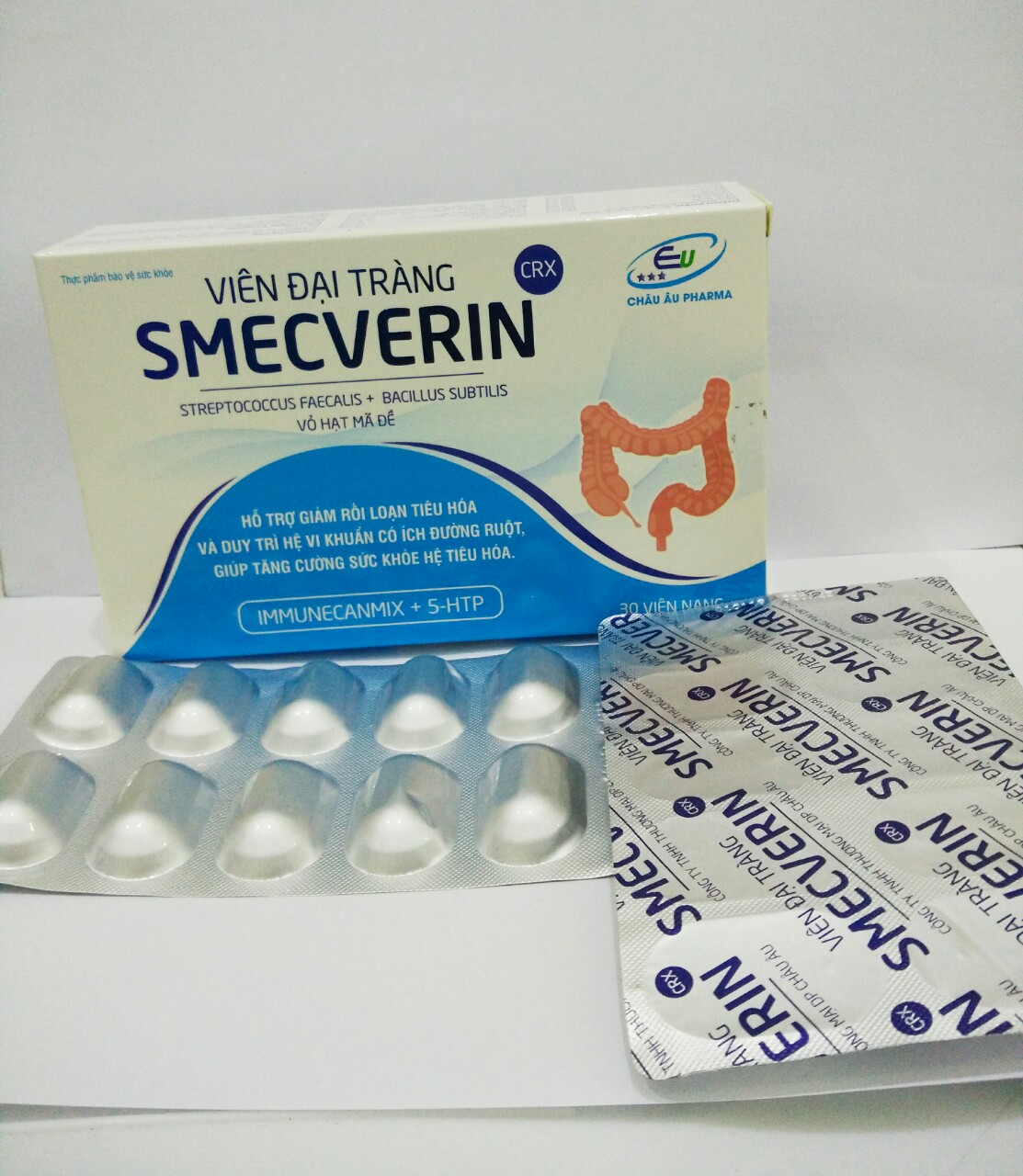VIÊN ĐẠI TRÀNG SMECVERIN - HỖ TRỢ ĐIỀU TRỊ VIÊM ĐẠI TRÀNG CO THẮT - HỘI CHỨNG RUỘT KÍCH THÍCH - RỐI LOẠN TIÊU HÓA - NGĂN NGỪA TIÊU CHẢY, TÁO BÓN - HỘP 30 VIÊN