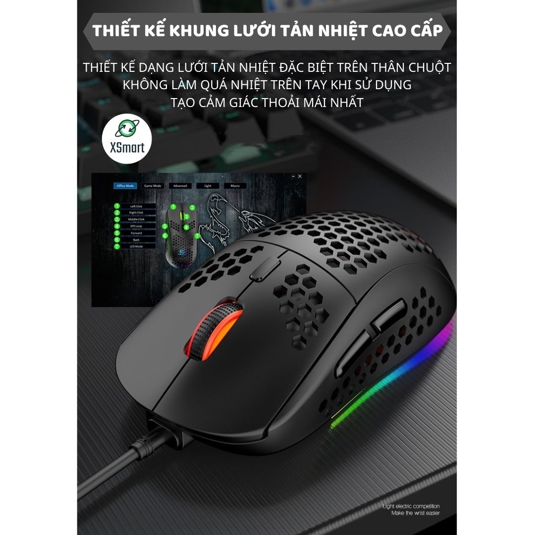 Chuột Cơ Gaming XSmart M8 Chuyên Chơi Game Máy Tính PC Laptop Thế Hệ Mới LED RGB Nhiều Chế Độ, DPI 6 Mức - Hàng Chính Hãng