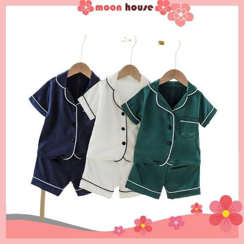 Bộ ngủ cộc tay chất lụa cho bé, bộ pijama lụa cộc tay cho bé trai và bé gái từ 6-27kg