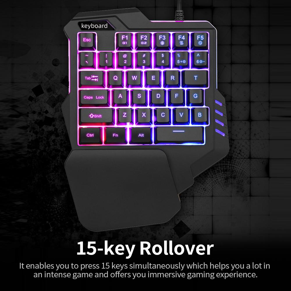 One Handed Keyboard with Wrist Rest Support Wired 35-key Keyboard RGB Backlit Keyboard 15-key Rollover/Macro Recording