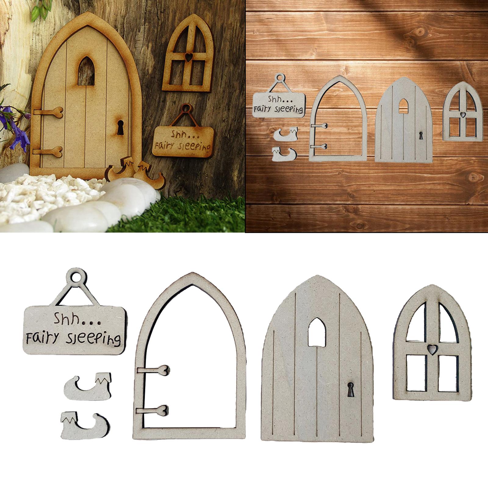 Wooden Miniature Fairy Gnome Window Home Door for Fairy Garden Accessories