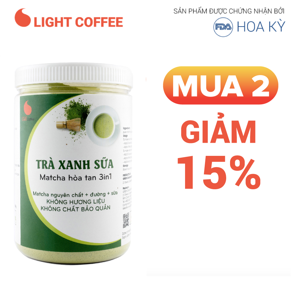 Bột trà xanh sữa 3in1, matcha xuất xứ Nhật Bản, hũ 550g, từ nhà sản xuất Light Coffee