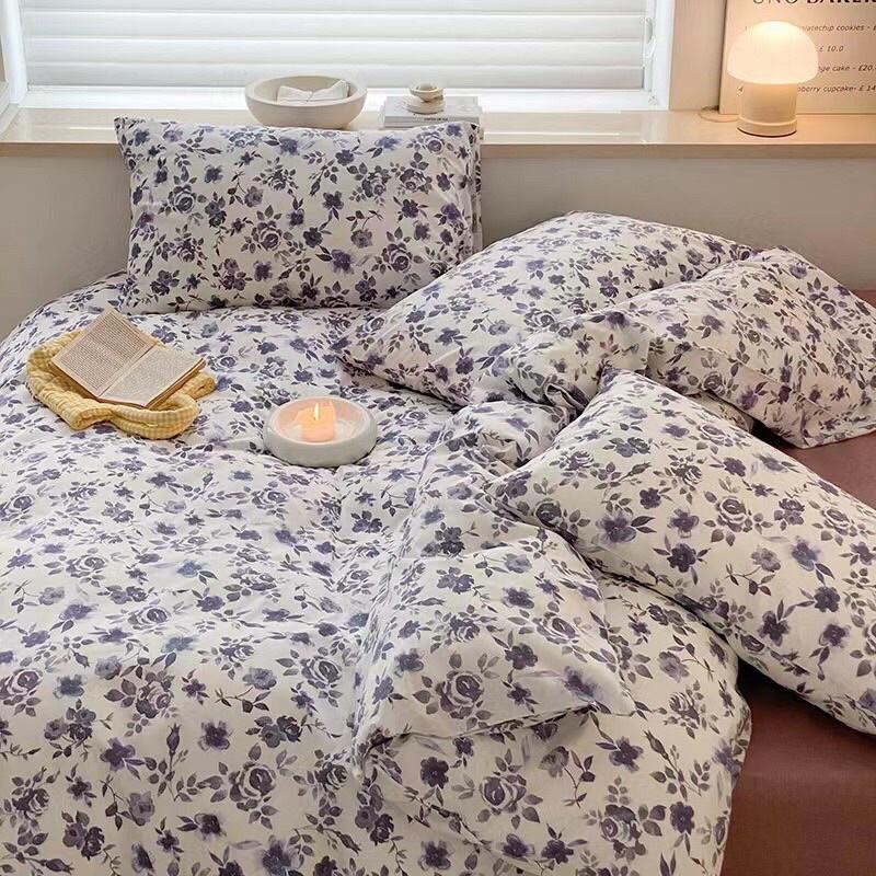 Bộ Chăn Ga Gối Cotton living 100%cotton Hàng Nhập Khẩu Cao Cấp Hoa Hồng Pháp