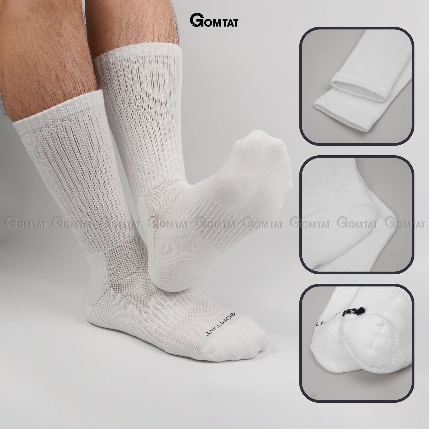 Combo 10 đôi vớ trắng GOMTAT nam nữ cổ cao, chất liệu cotton mềm mại, có lót xù êm chân - NGAN-STA-5009-TRANG-CB10