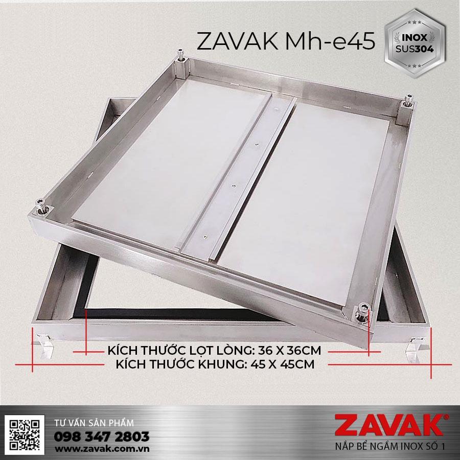 Nắp bể ngầm inox chống nước ngăn mùi ZAVAK MHE-45. Nắp lát gạch âm sàn 45x45cm.