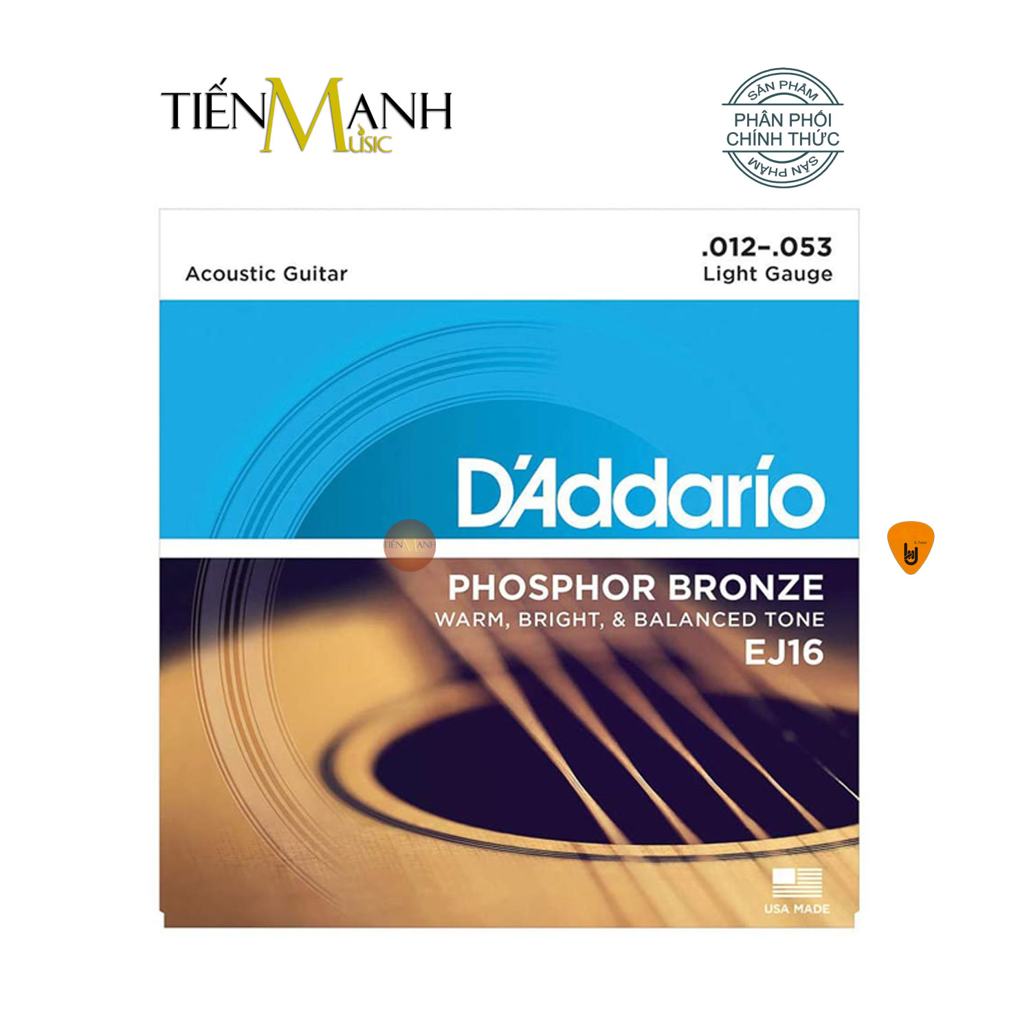 D'Addario EJ16 Bộ Dây Đàn Guitar Acoustic Phosphor Bronze Strings Cỡ 12 (.012-.053) DAddario Hàng Chính Hãng - Kèm Móng Gẩy DreamMaker