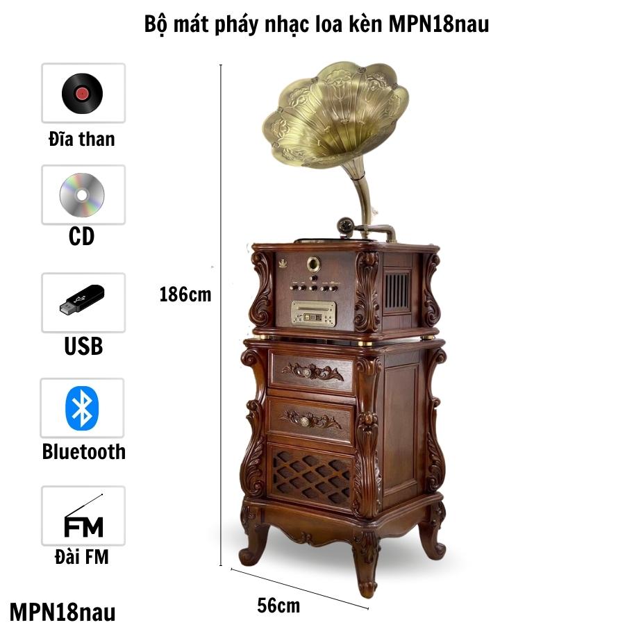 BỘ MÁY PHÁT NHẠC LOA KÈN ĐỒNG MPN18 cao cấp Đa chức năng nghe đĩa than, đĩa CD, DVD, USB, Bluetooth và đài FM