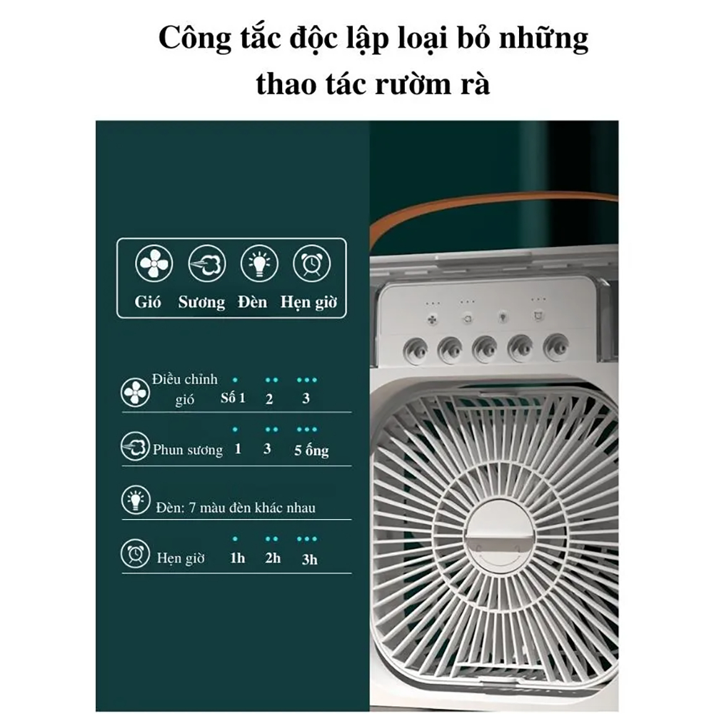 Quạt điều hoà hơi nước mini cool fan, quạt hơi nước làm mát phun sương để bàn 3 chế độ gió, dung tích bình lớn tích hợp đèn led, quạt phun sương mini để bàn - Hàng chính hãng