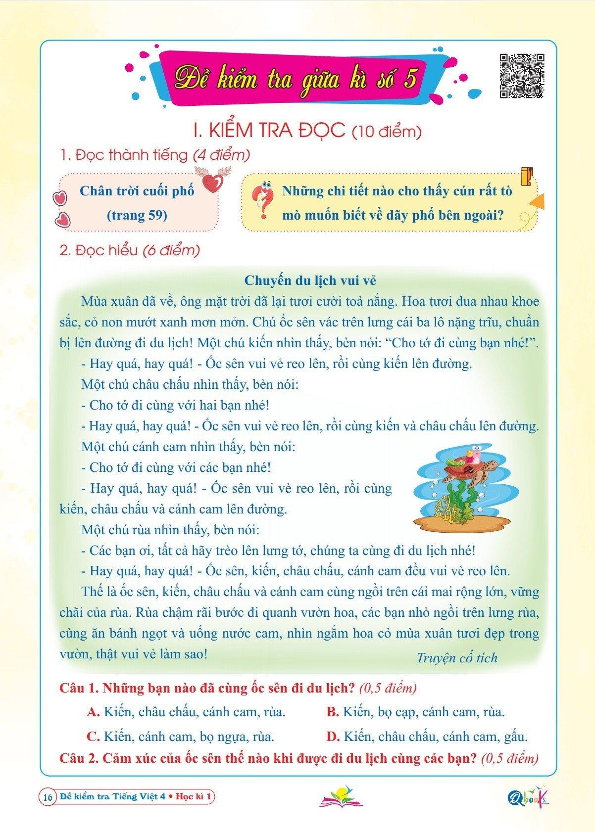 Sách Đề Kiểm Tra Tiếng Việt Lớp 4 - Học Kì 1 - Kết Nối Tri Thức Với Cuộc Sống - Bản Quyền
