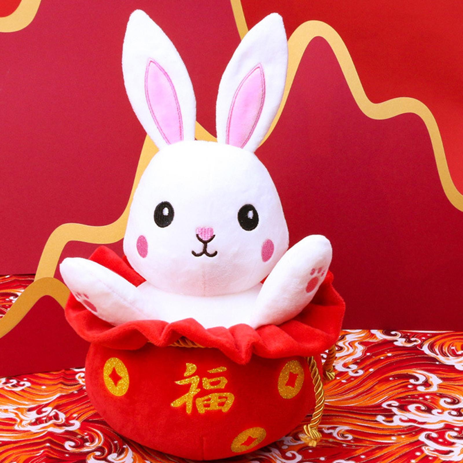 Chinese Style Rabbit Plush Toy Blessing Stuffed Animal Doll for Decor New Year Gift