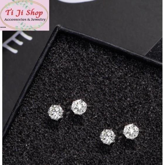 Bông tai nam nữ khuyên nụ đá trắng INOX không đen - 1 chiếc