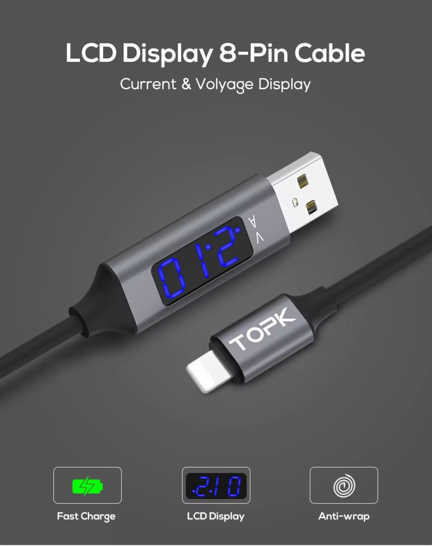 HÀNG CHÍNH HÃNG - Cáp sạc AC32 USB - Iphone đồng bộ dữ liệu màn hình LED hiển thị điệp áp và dòng điện cho điện thoại Iphone XR 6 7 8 X Xs XS giá tốt - Phân phối bởi TOPK VIỆT NAM