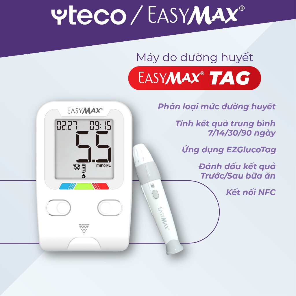 Máy Đo Đường Huyết EasyMax Tag Kiểm Soát Bệnh Đái Tháo Đường Thông Minh