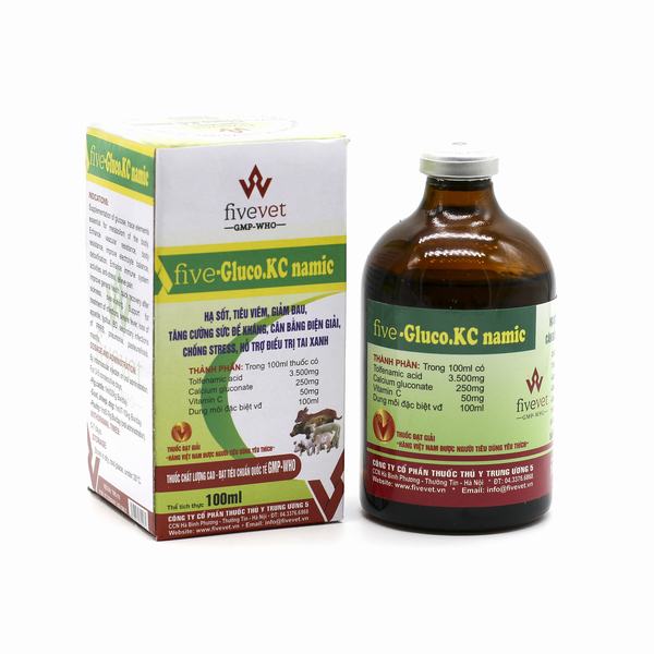 Five Gluco.KC hạ sốt tiêu viêm, giảm đau, tăng cường sức đề kháng, cân bằng điện giải, chống stress, hổ trợ đ.iều t.rị tai xanh