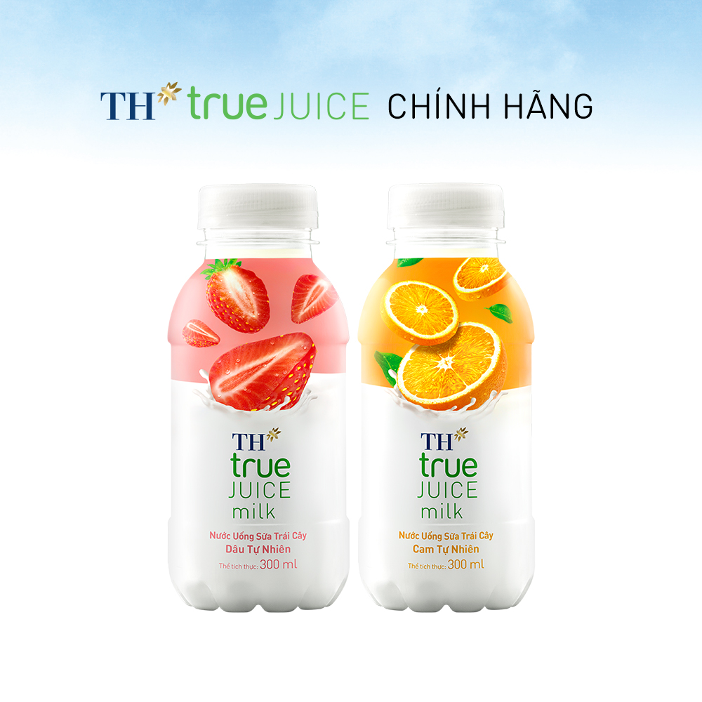 Thùng 12 chai sữa dâu &amp; 12 chai sữa cam tự nhiên TH True Juice Milk 300ml (300ml x 24)