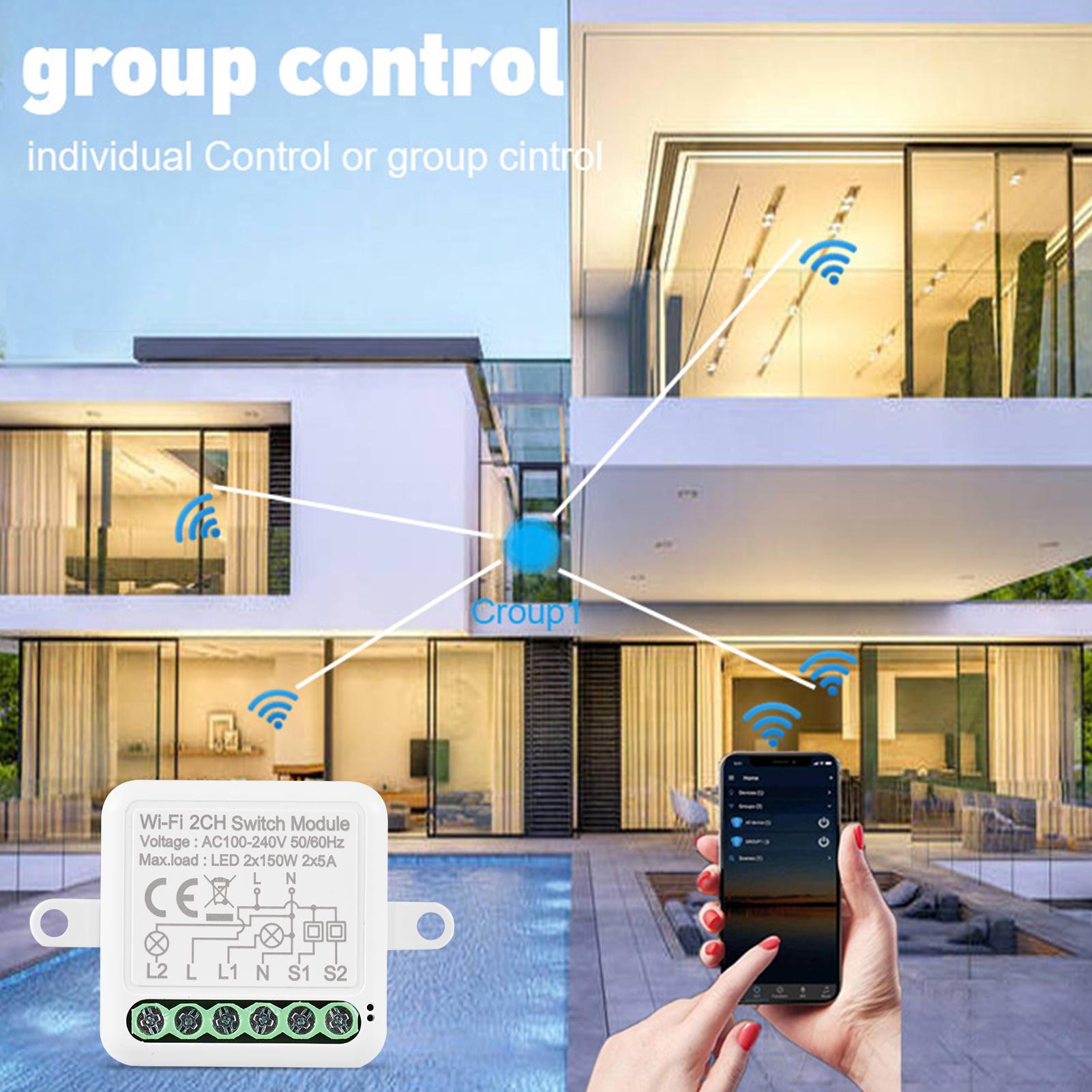 Mô-đun chuyển mạch WIFI 4CH Mô-đun thông minh mini có điều khiển bằng giọng nói Mobilephone APP Chức năng điều khiển thời gian Tương thích với Google Assistant Amazon Alexa LED 300W, 10A