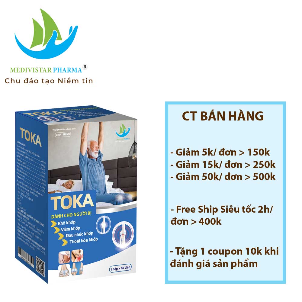 Combo 2 Lọ Viên Uống Bổ Khớp TOKA Hỗ Trợ Làm Chậm Thoái Hóa Khớp, Bổ Sung Dưỡng Chất Giảm Khô Khớp Giúp Vận Động Dễ Dàng Linh Hoạt 60 Viên/Lọ