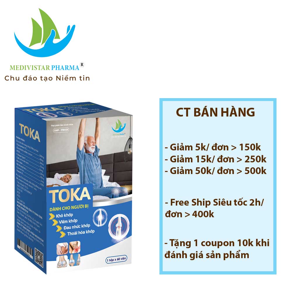 Combo 4 Lọ Viên Uống Bổ Khớp TOKA Hỗ Trợ Làm Chậm Thoái Hóa Khớp, Bổ Sung Dưỡng Chất Giảm Khô Khớp Giúp Vận Động Dễ Dàng Linh Hoạt 60 Viên/Lọ