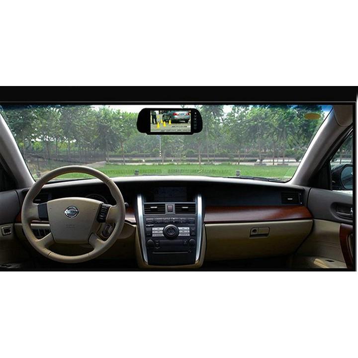 Combo Màn Hình LCD Ốp Gương Ô Tô HD 7 Inch Và Camera Lùi 4 Led Đen