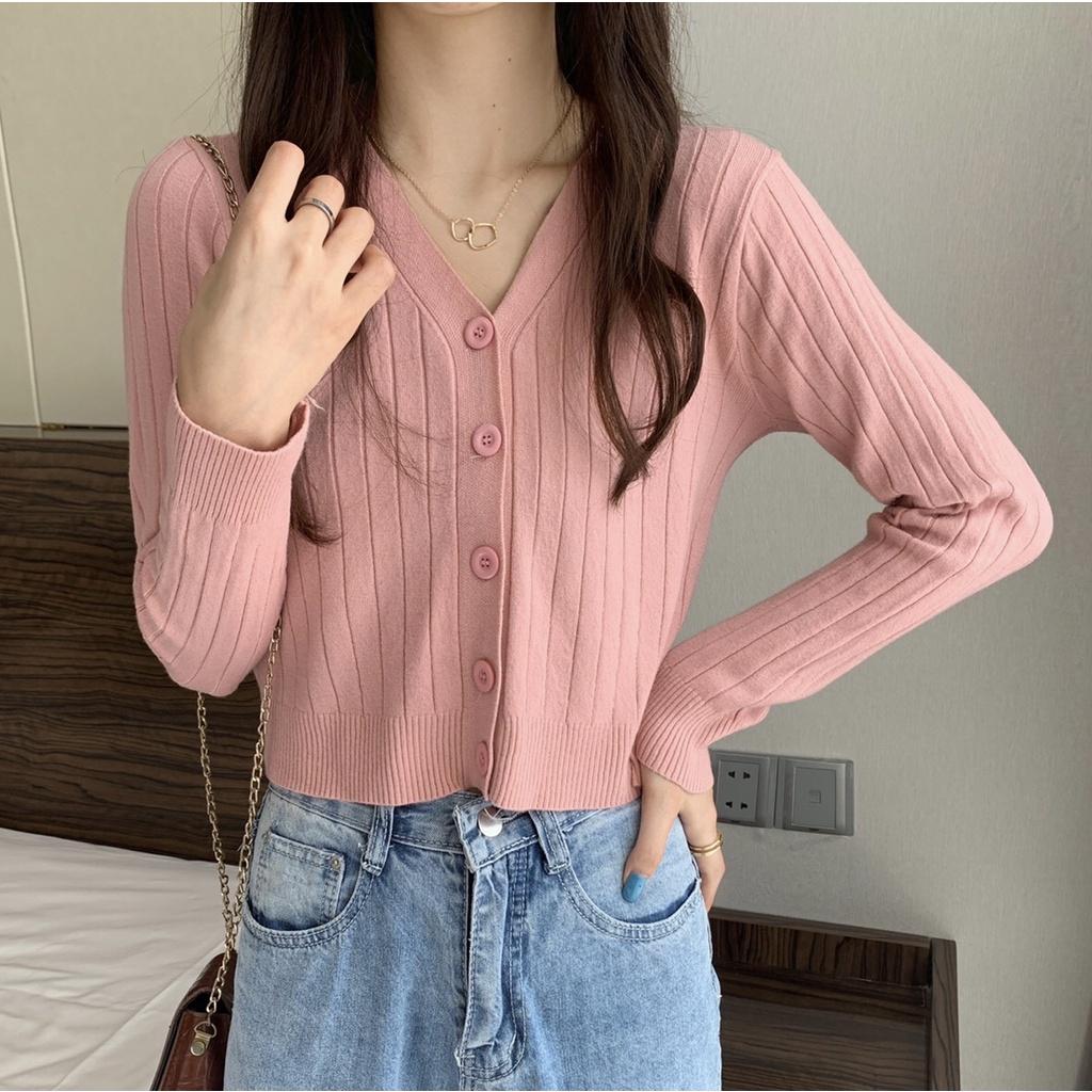 Áo khoác cardigan len nữ tay dài phong cách Hàn Quốc 2021