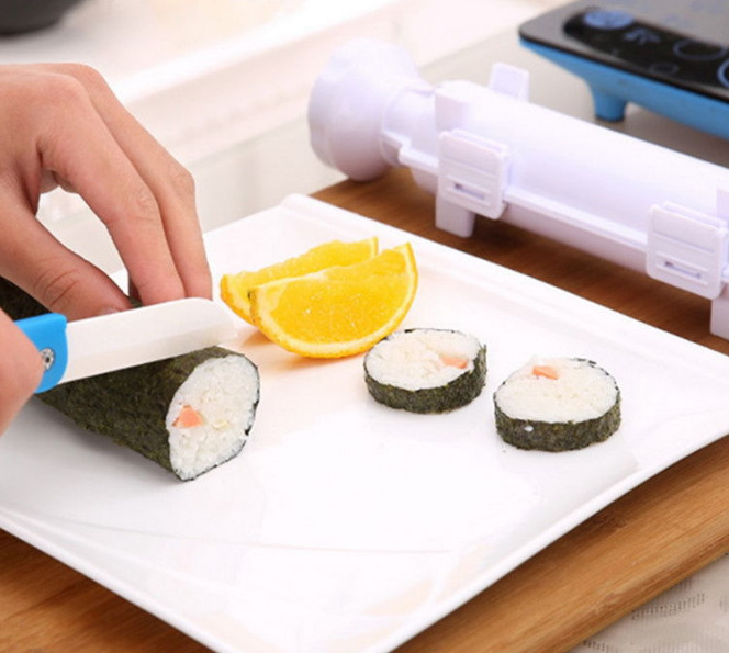 Khuôn ống làm sushi, cơm cuộn siêu nhanh+ Tặng mành cuộn sushi kèm vá múc-Dụng cụ cuốn sushi gimbab siêu nhanh 29*7*7cm - Dụng cụ làm sushi tại nhà, khuôn nhựa làm sushi