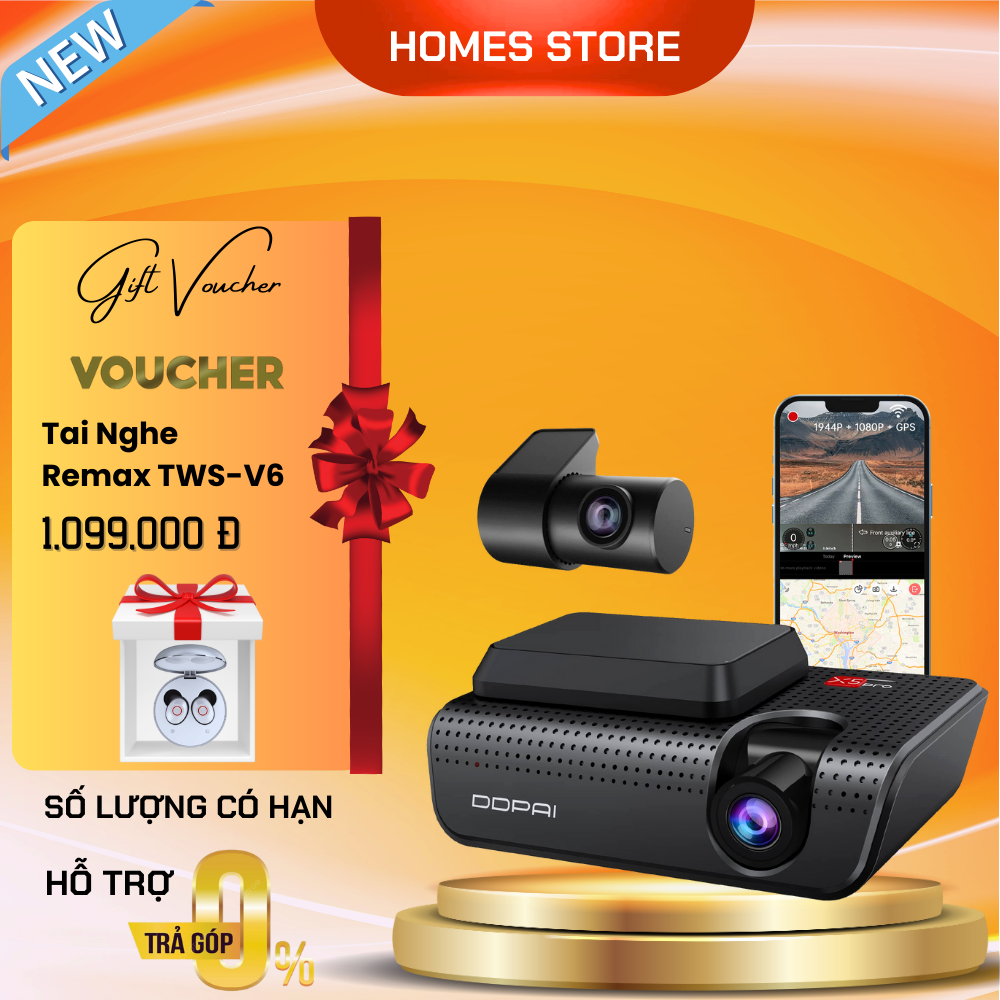 Camera Hành Trình Ô Tô DDPAI X5 PRO - Có Camera Sau Có Định Vị GPS Kết Nối WIFI Camera AI Thông Minh Độ Phân Giải 4K, Cảnh Báo Làn Đường, Giám Sát 24 Giờ, Hiển Thị Tốc Độ - Hàng Chính Hãng