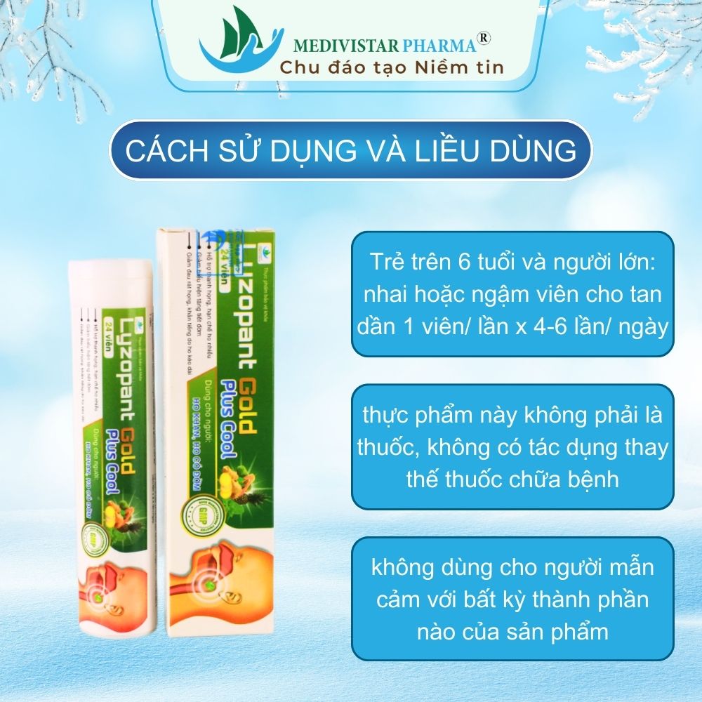 Viên Ngậm Ho LYZOPANT GOLD Hỗ Trợ Thanh Họng, Hạn Chế Ho Nhiều, giảm Đau Rát, Khàn Tiếng Typ 20 Viên