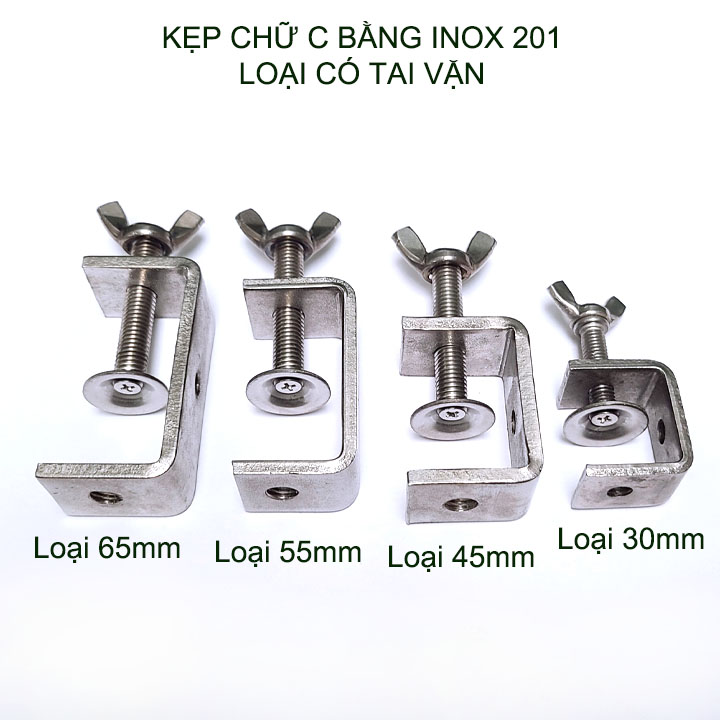 01 Kẹp chữ C bằng inox 201 không gỉ, dày dặn chắc chắn dùng cho nghề mộc, cơ khí
