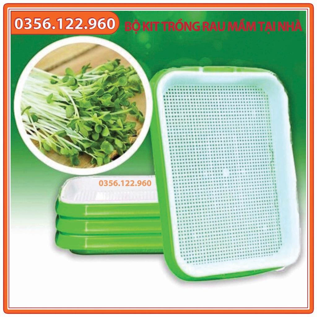 Bộ kit Kệ Khay trồng rau mầm 3 khay 3 tầng bao gồm: Giá đỡ có 4 bánh + 3 Khay trồng + 200g Hạt giống + Vòi xịt nước.