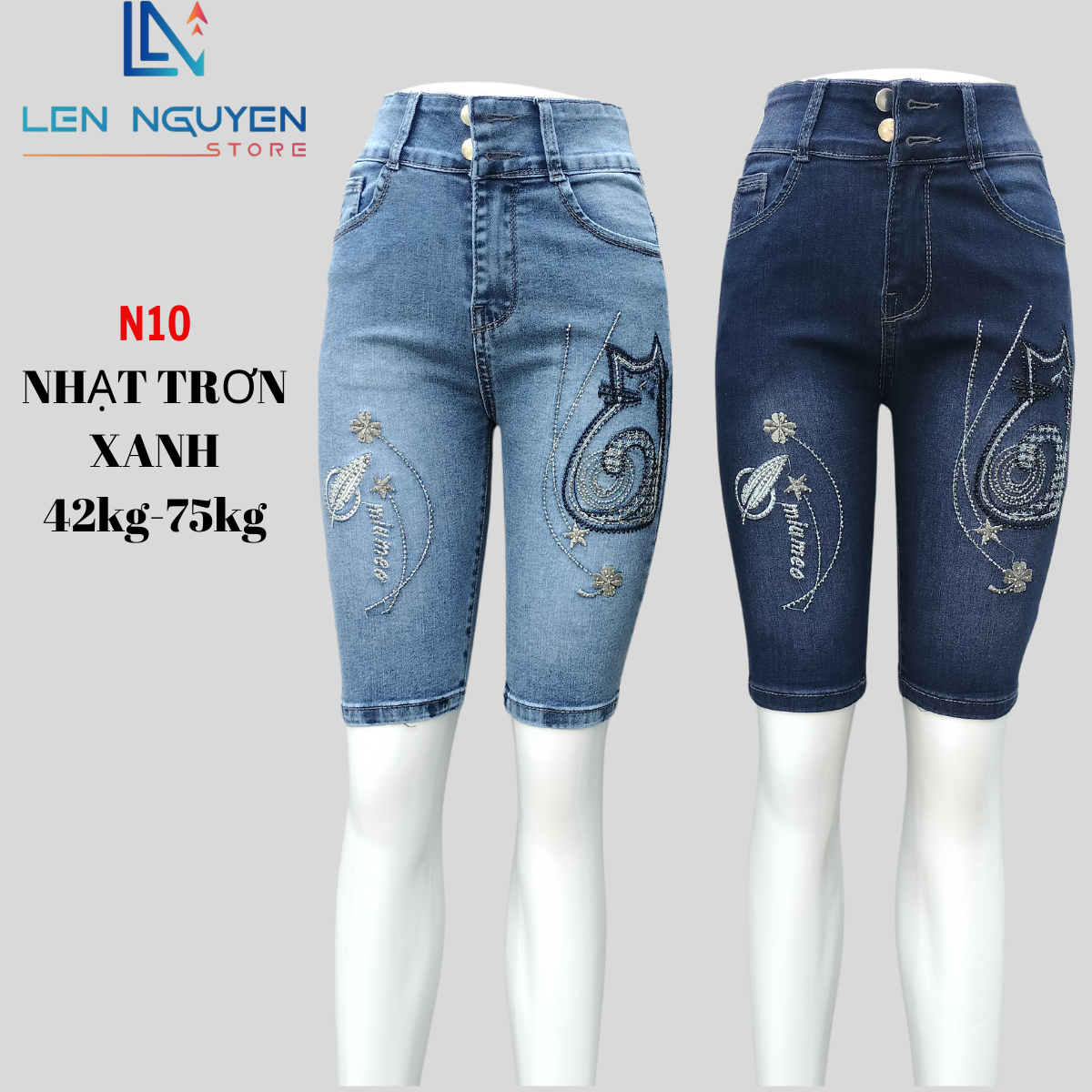 N10_5 Tất Quần Jean Nữ Co Giãn Thiết kế thêu ép đá Quần bò Nữ Lưng Cao Size 27-35 Cho 43KG- 76KG Pants Women