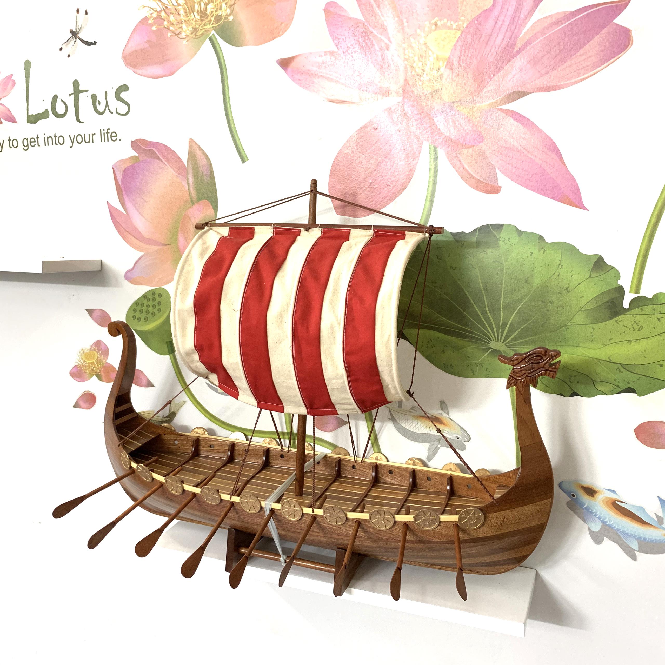 Mô hình tàu thuyền gỗ trang trí tàu Viking Longship - Dài 60cm - Gỗ Tự Nhiên