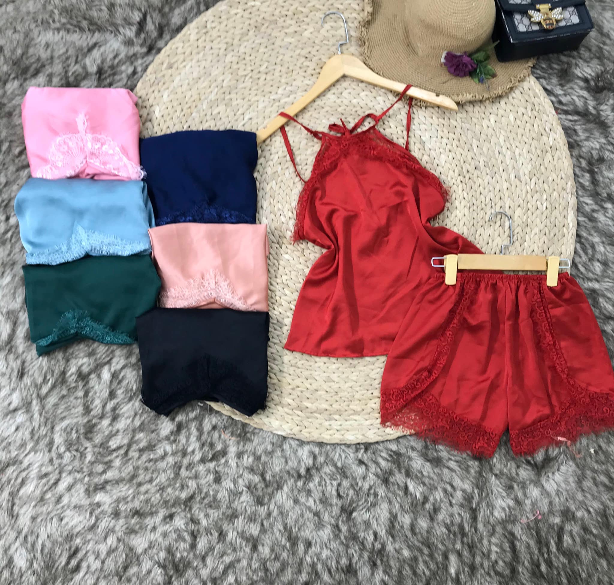 Bộ bộ mặc nhà tiểu thư chất satin phối ren dễ thương+ Ảnh thật