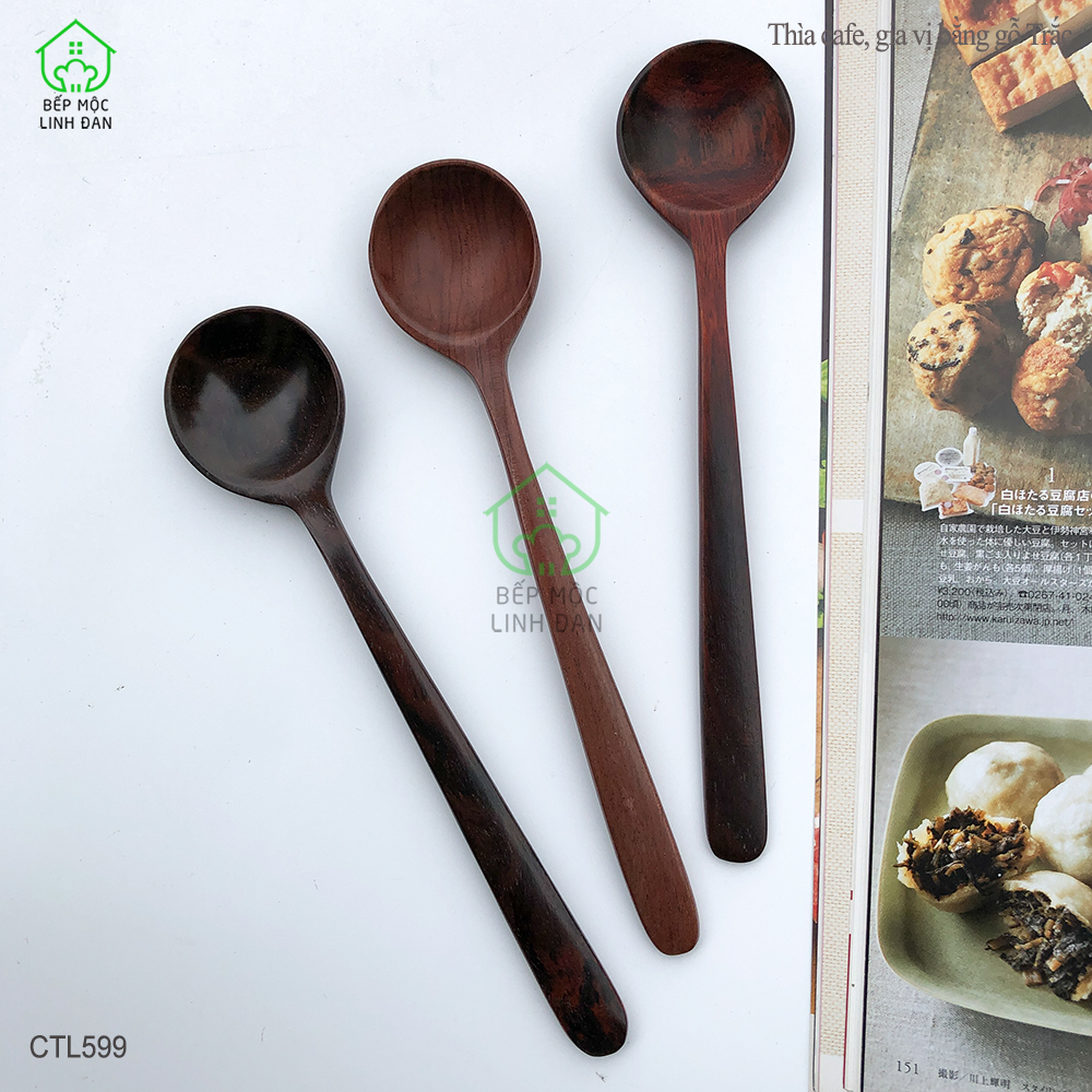 Thìa/Muỗng Ăn Cơm Gỗ Trắc Cẩm Lai Tự Nhiên Để Mộc HAHANCO [CTL599] Size 20cm