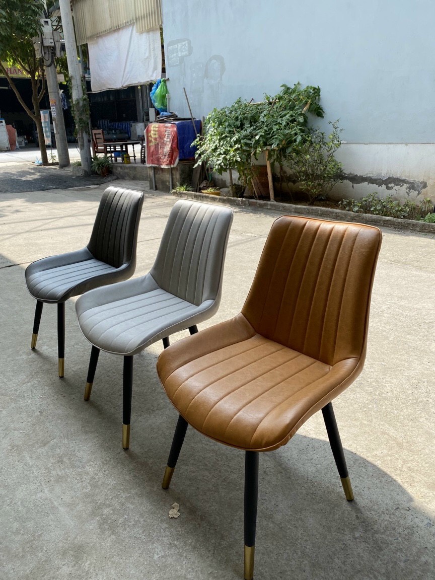 Ghế ăn bọc da LOFT kiểu dáng kẻ sọc chân mạ kim loại chống ghỉ chống xước