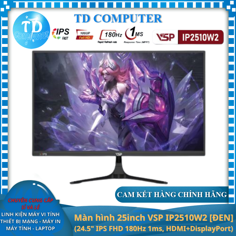 Màn hình máy tính 25inch VSP IP2510W2 [ĐEN] (24.5" IPS FHD 180Hz 1ms, HDMI+DisplayPort) - Hàng chính hãng VSP phân phối