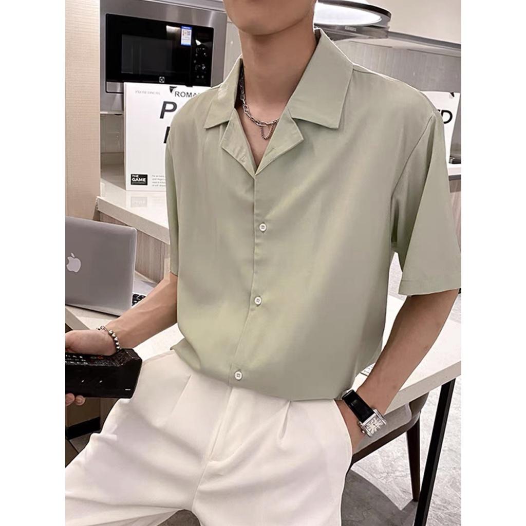 Áo sơ mi cổ Vest trơn tay ngắn nam nữ unisex form rộng tay lỡ basic, chất vải đũi trơn Hàn cao cấp mịn chống nhăn