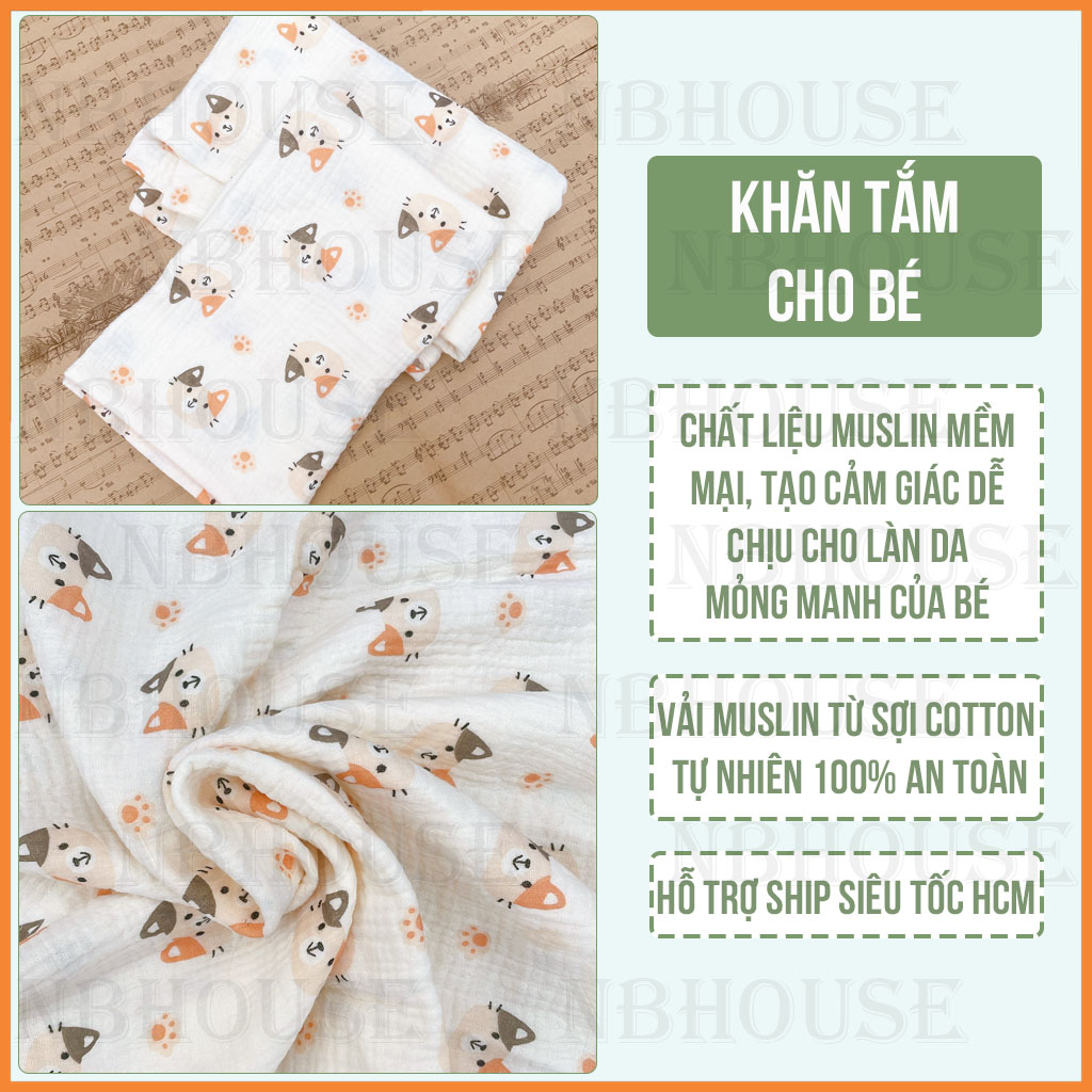 Khăn Tắm Cho Trẻ Sơ Sinh Và Trẻ Nhỏ Chất Vải Muslin An Toàn Và Dịu Nhẹ Cho Làn Da Bé (50*70cm)