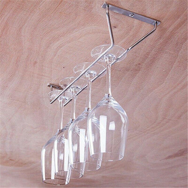 1 Pcs Wine Glass Holder Under Cabinet Rack Storage Organizer Stemware Racks Double Row Hanger Shelf Metal Racks