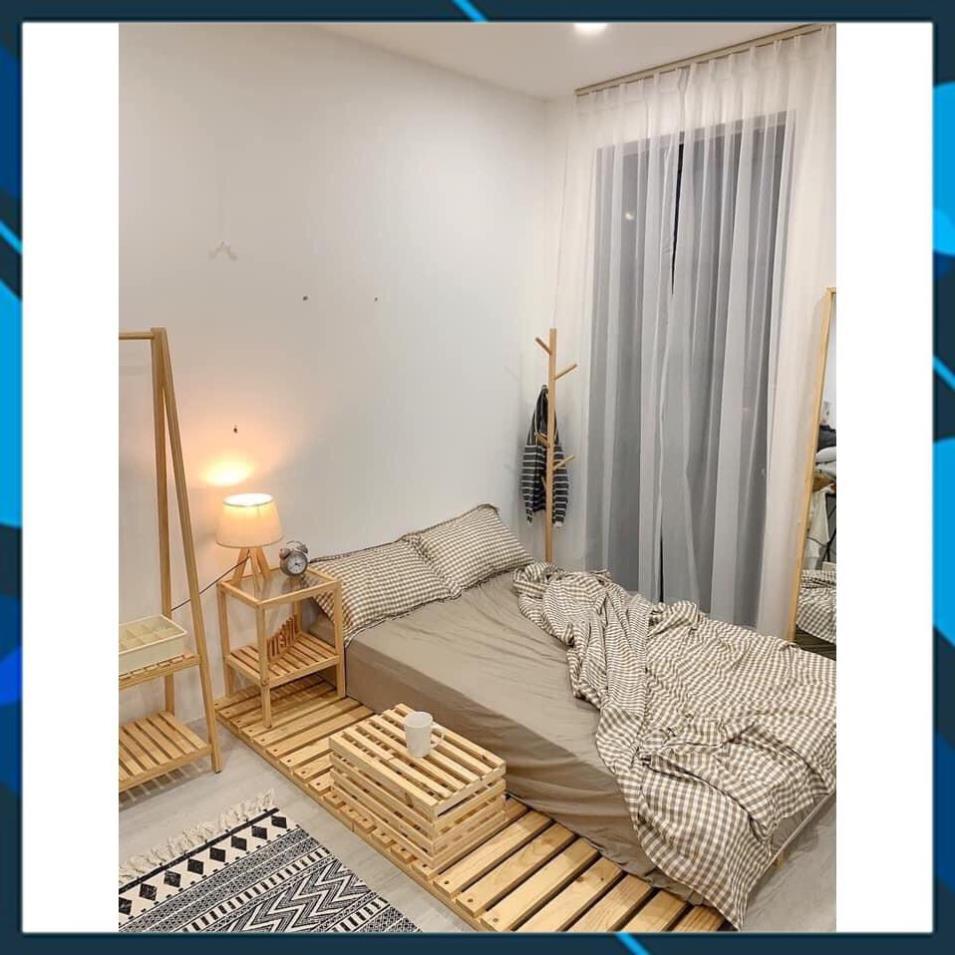 Bộ chăn ga gối Cotton poly Bedding grap Caro nâu be, vỏ chăn mền, drap nệm và 2 vỏ gối