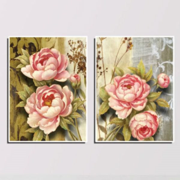 Bộ 2 Tranh Canvas Không Viền Treo Tường Phòng Khách "Hoa Mẫu Đơn" W417