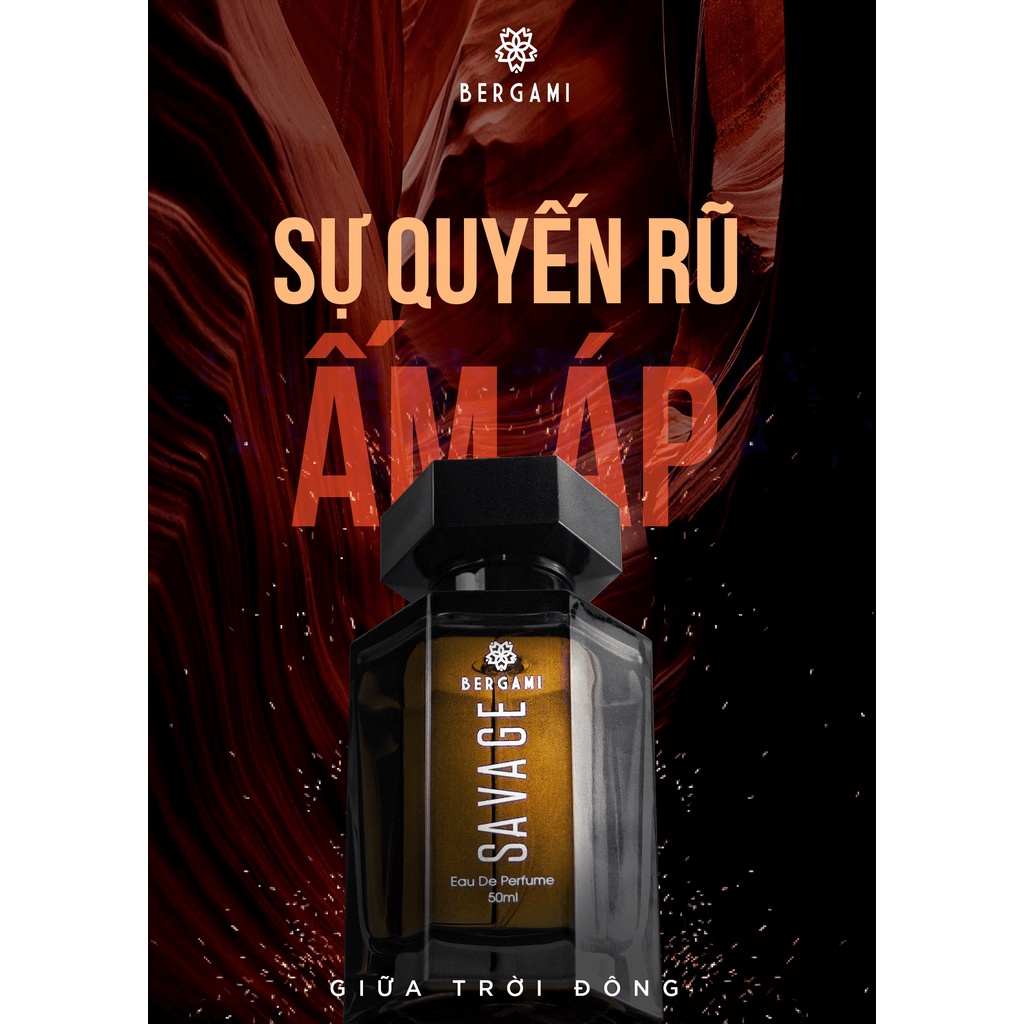 Nước hoa nam chính hãng mùi hương GỖ SỒI trầm ấm quyến rũ Bergami Savage chai dung tích 50ml